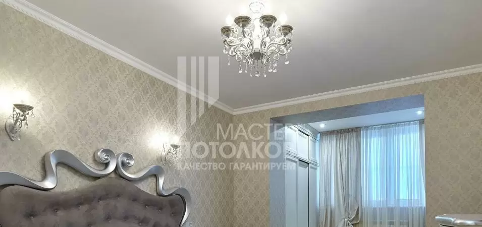 спальня с белым матовым потолоком